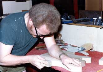 Dan sanding on first Strat body.